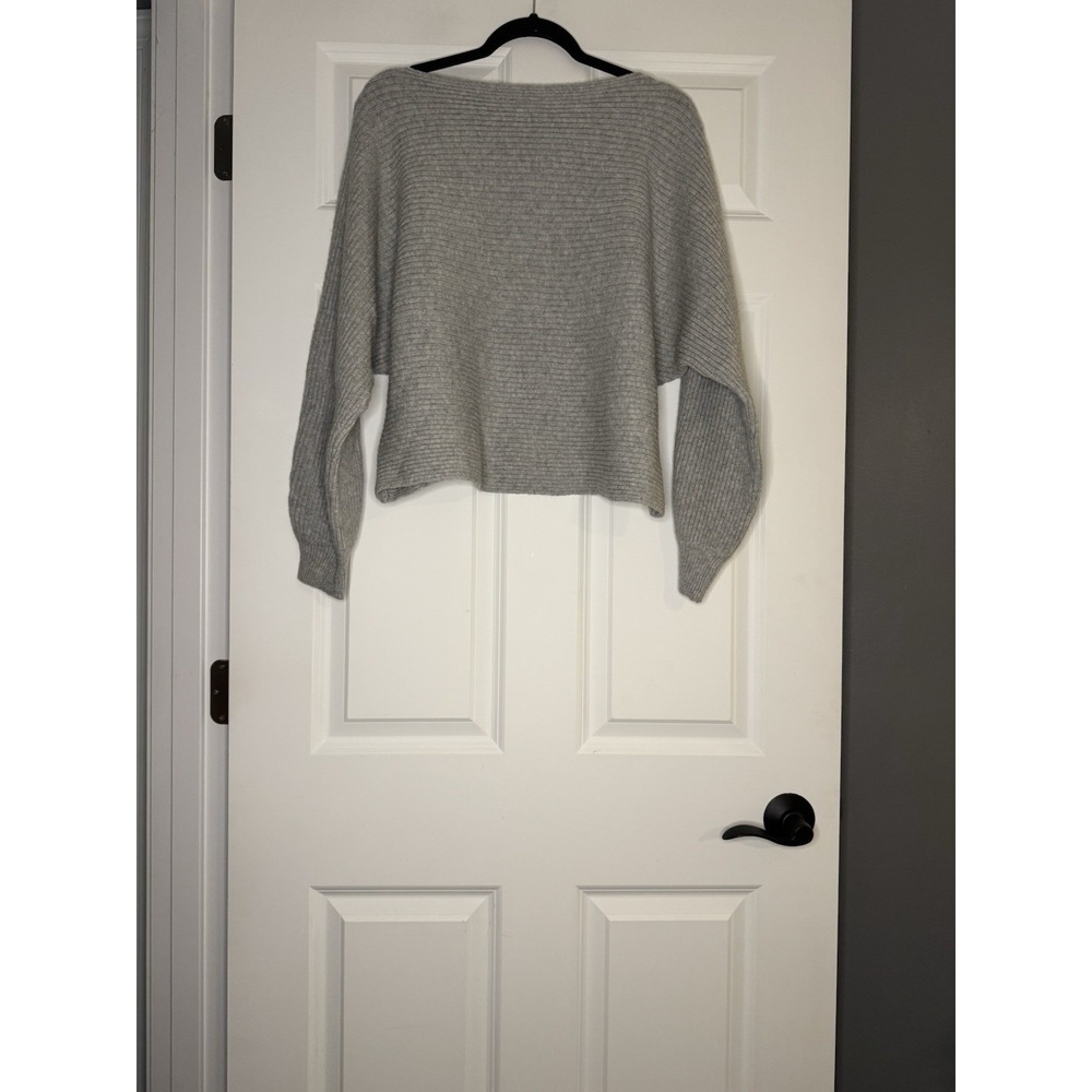 Open Edit Ribbed Crop Dolman Sleeve Sweater Large Gray